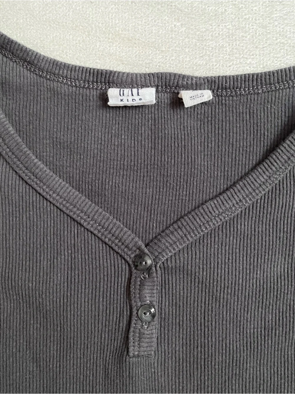 Gap Kids Dark Grey Cotton Ribbed Long-Sleeve Button Henley Top, Girls’ XL